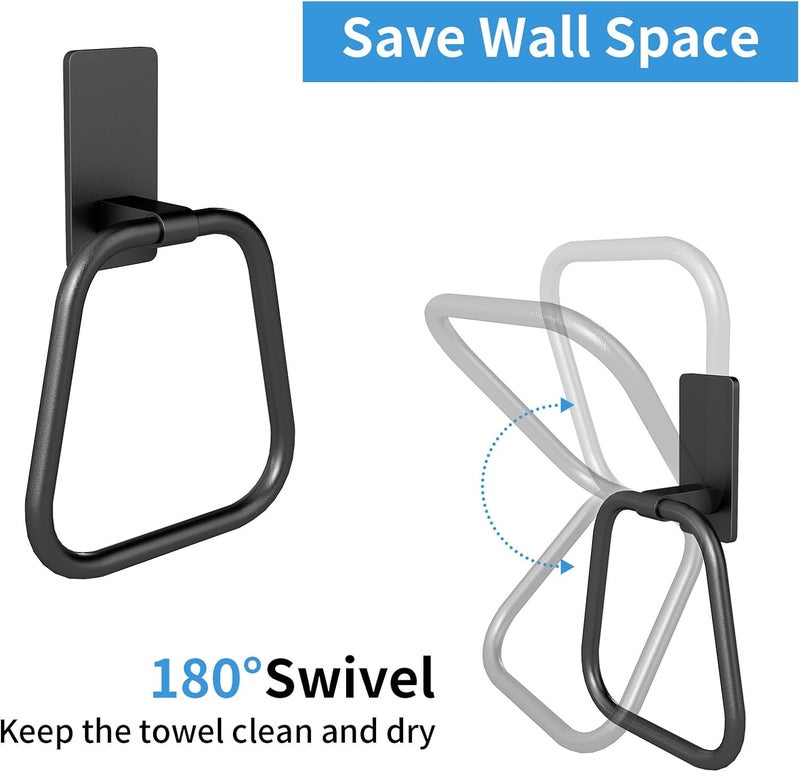 JUYSON Towel Ring, Hand Towel Holder for Bathroom, Adhesive Hand Towel Holder, Adhesive Towel Racks, Wall Mount Towel Hanger for Bathroom, Kitchen, NO Drill Easy to Install, 2 Pack(Matte Black) - Image 3